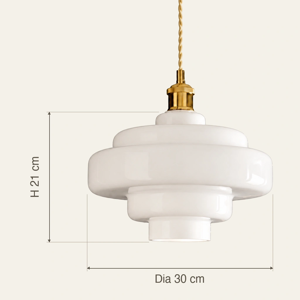Mirelle shade dimensions: diameter 30 cm and shade height 21 cm, metal connector