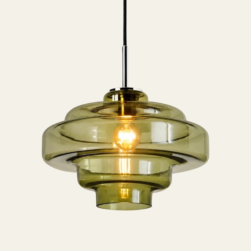 Mirelle pendant light in Green, direct connection, on an ivory background