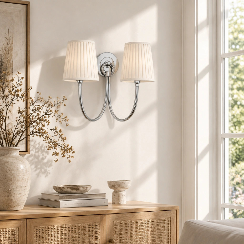 Hollis Linen Double Wall Sconce — scene