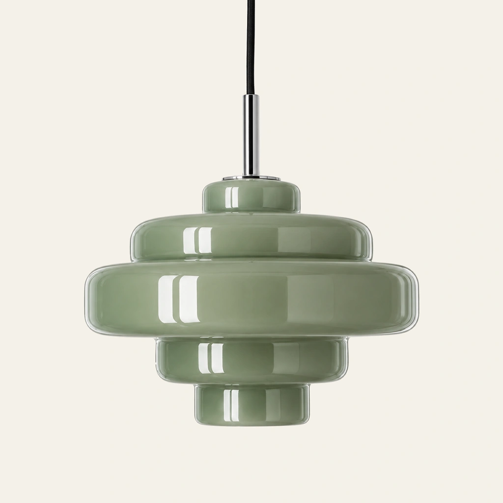 Mirelle pendant light in Mint Green, direct connection, on an ivory background