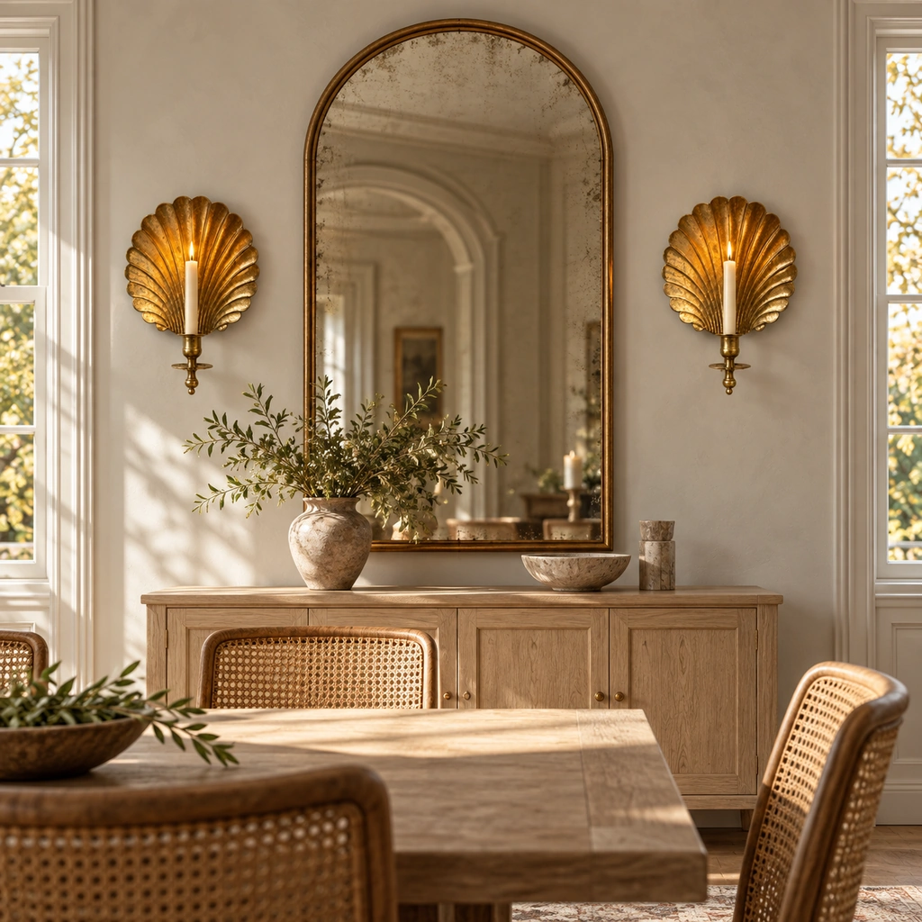 Solenne Brass Shell Candle Wall Sconce — scene
