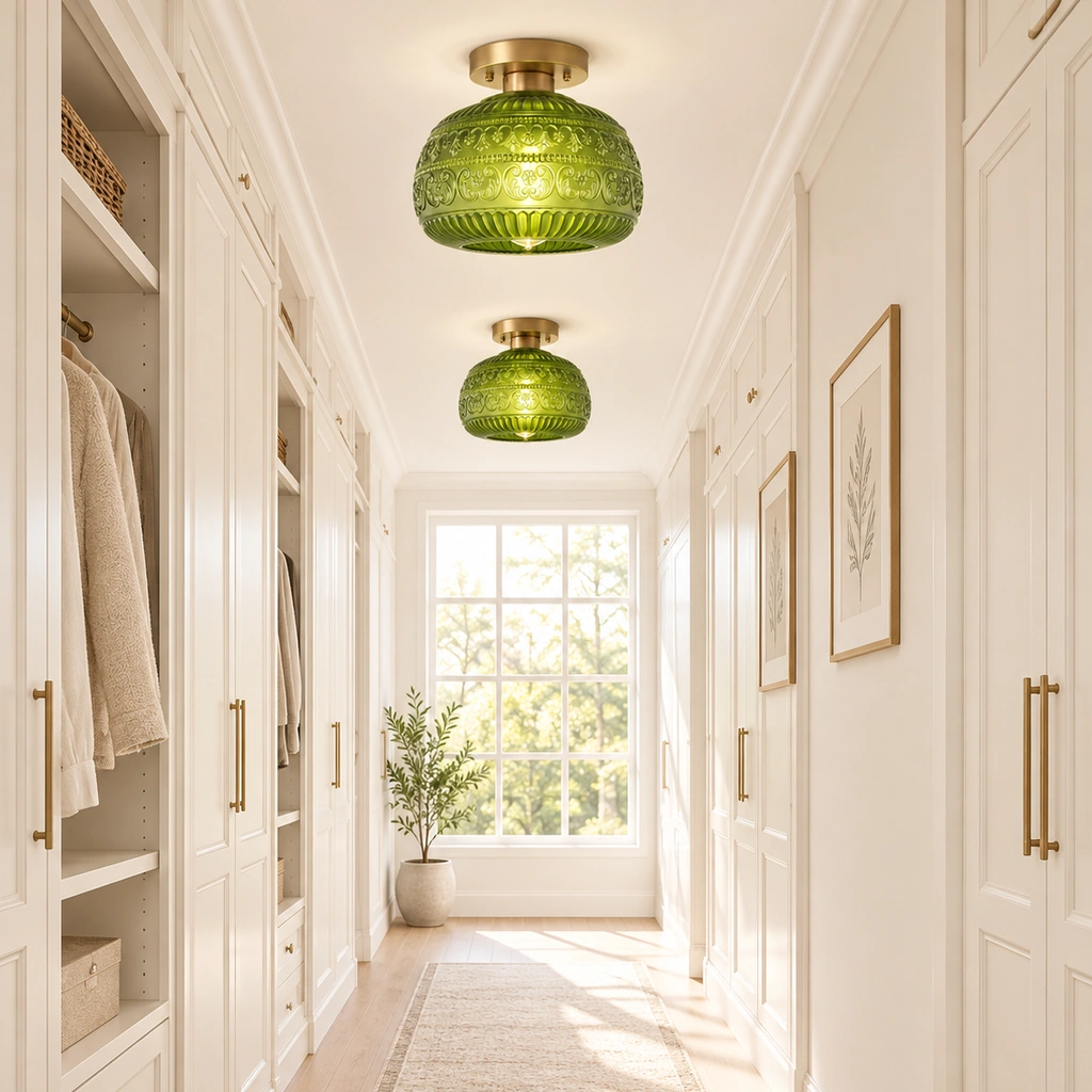 Oliver Carved Glass Semi-Flush Ceiling Light — scene
