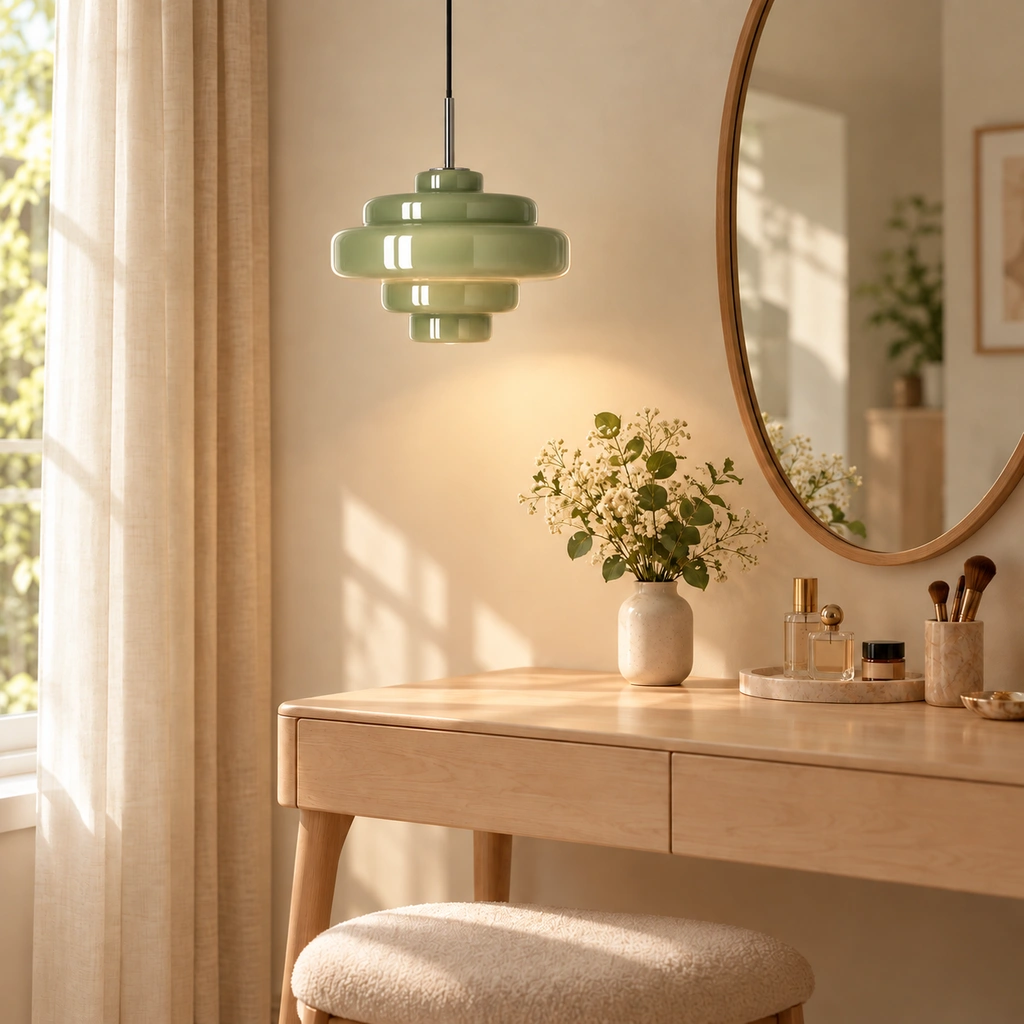 Mint Green Mirelle pendant with direct cord connection in an interior setting