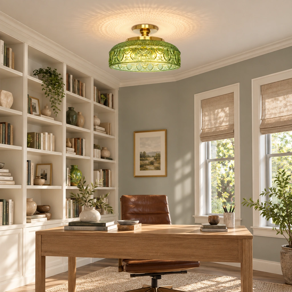 Jules Textured Glass Disc Ceiling Light — scene