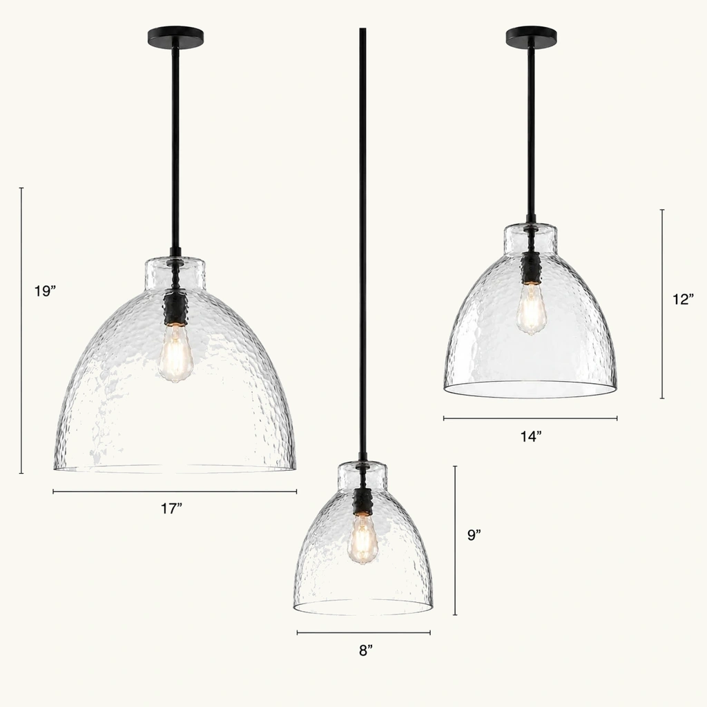 Ondine Hammered Glass Pendant Light — dimension
