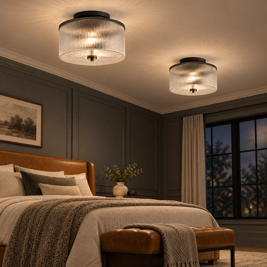 Vireo Ribbed Glass Drum Ceiling Light — scene