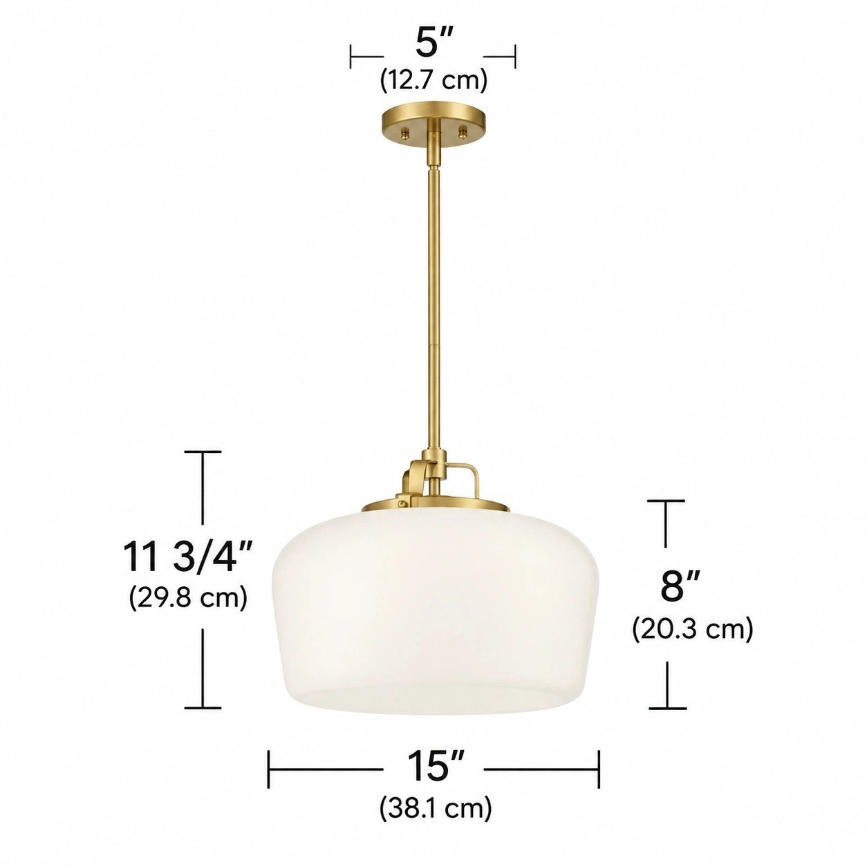Original Aster diagram showing 15-inch shade width, 8-inch shade height and 5-inch canopy