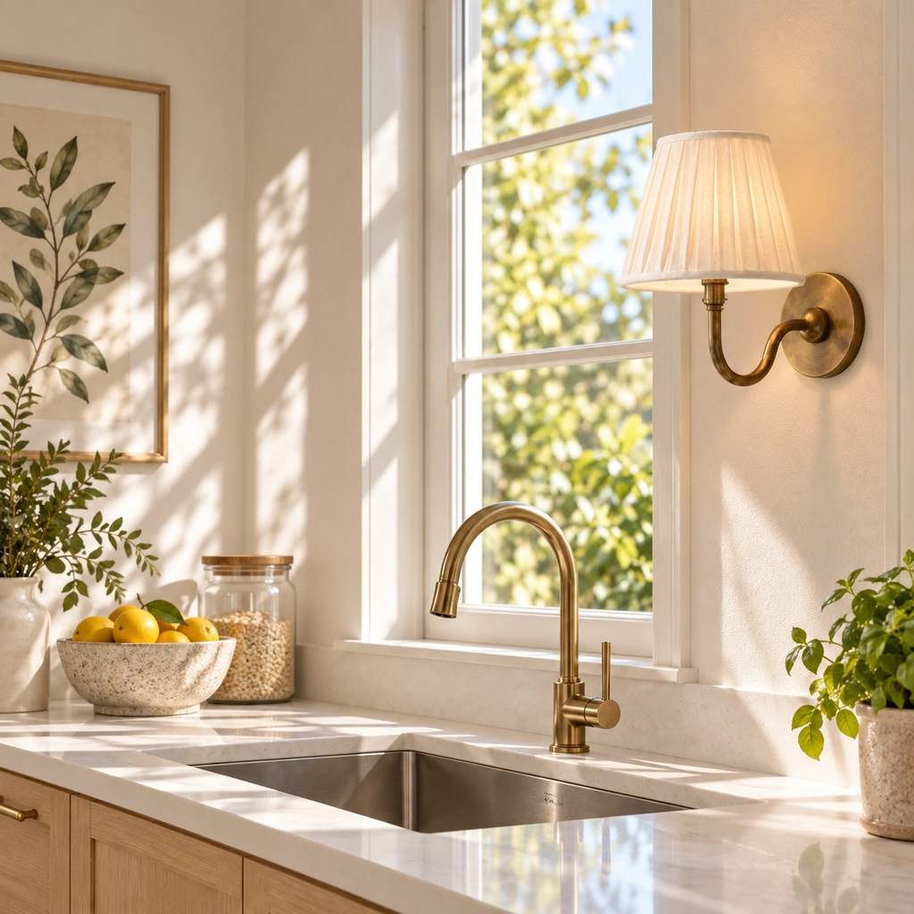 Tansy Linen Shade Wall Sconce — scene