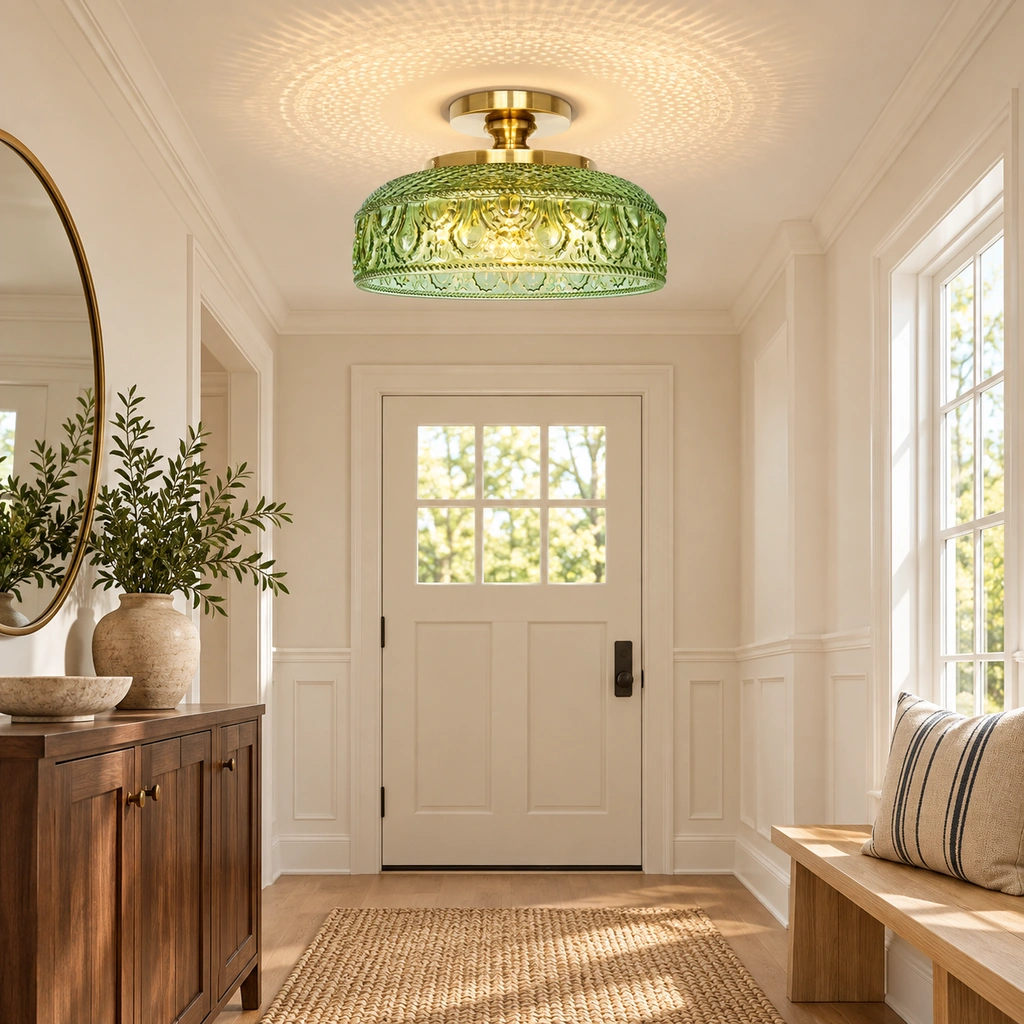 Jules Textured Glass Disc Ceiling Light — scene