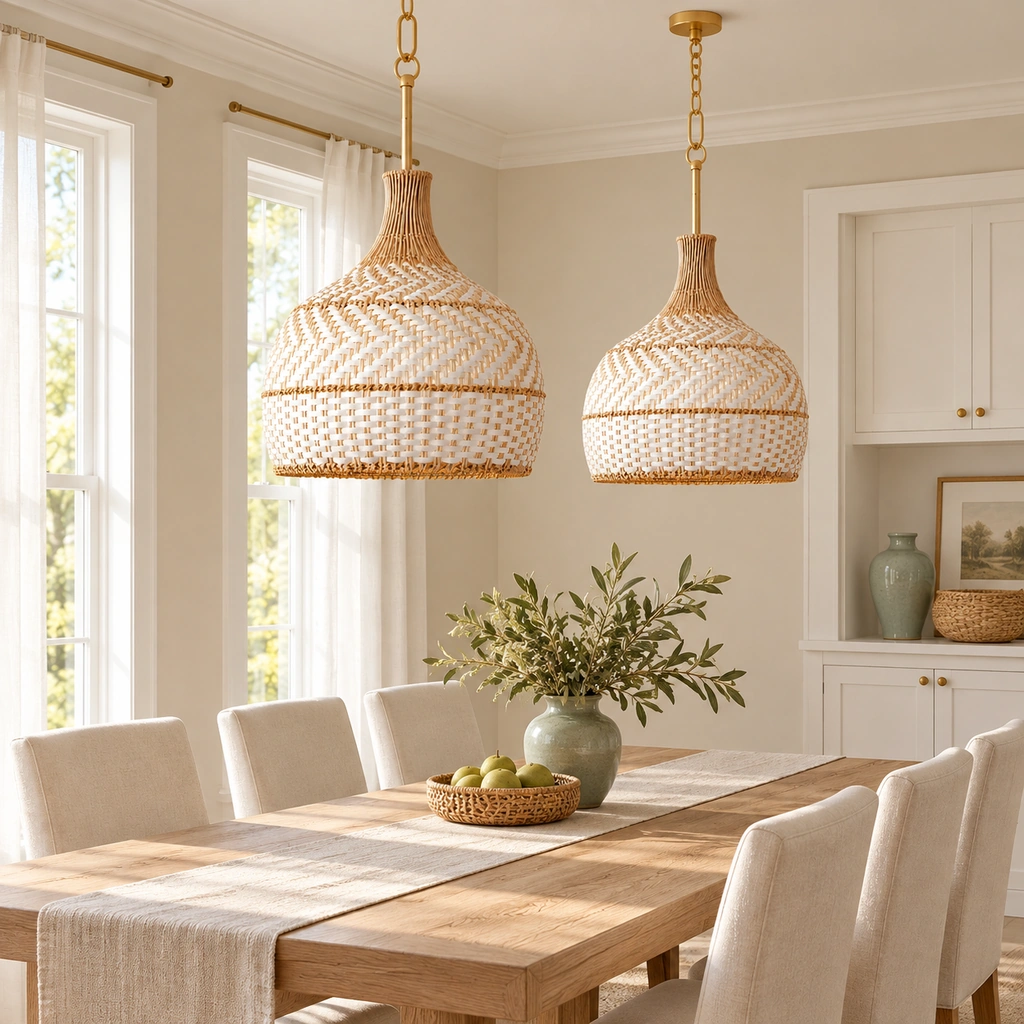 Arden Rattan Dome Pendant Light — scene