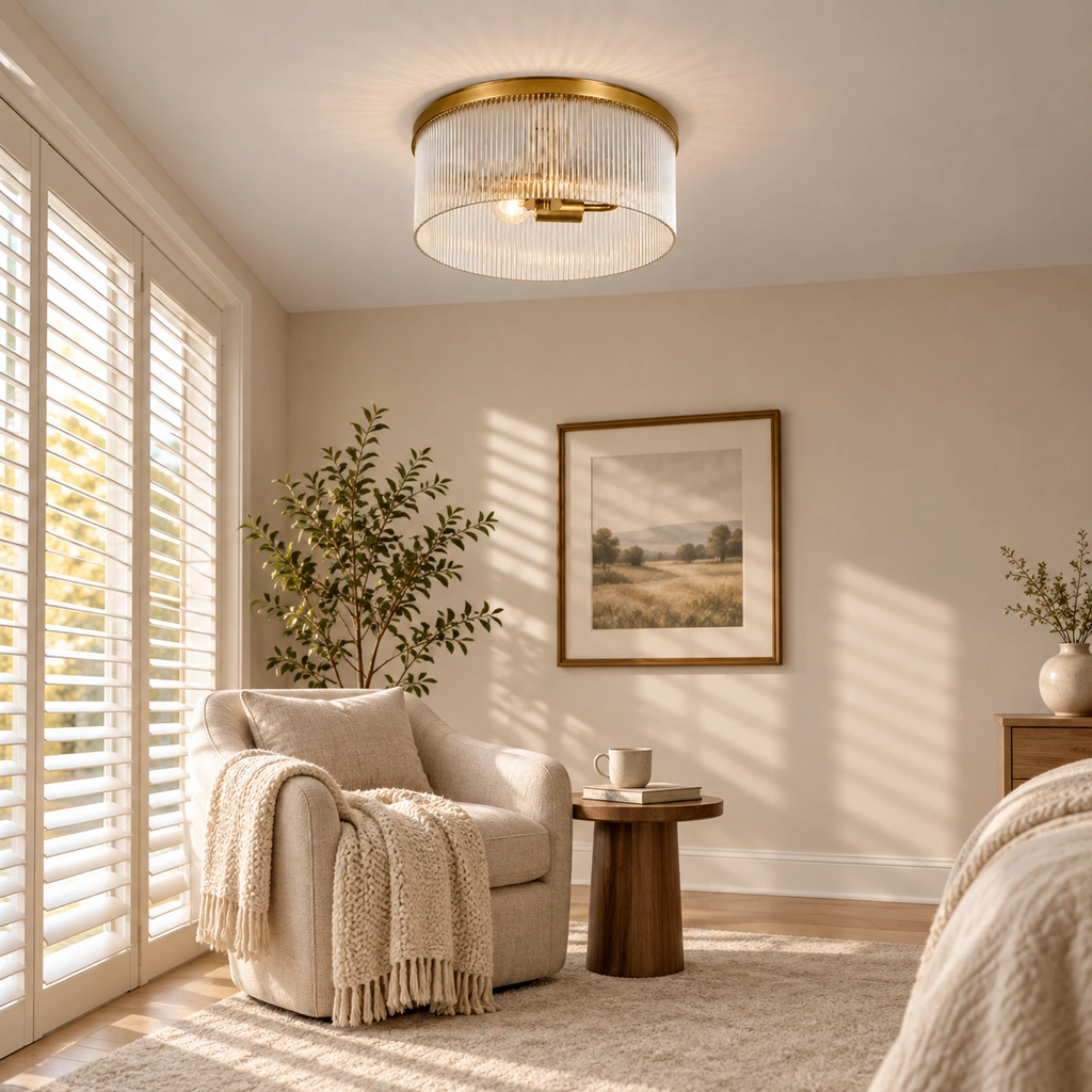 Vesper Ribbed Glass Flush Mount Light — scene