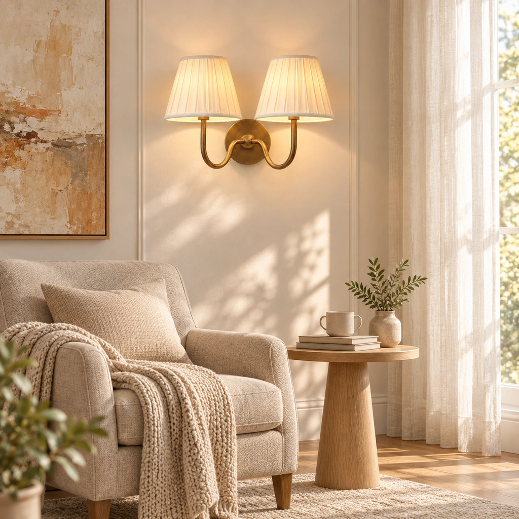 Tansy Linen Shade Wall Sconce — scene