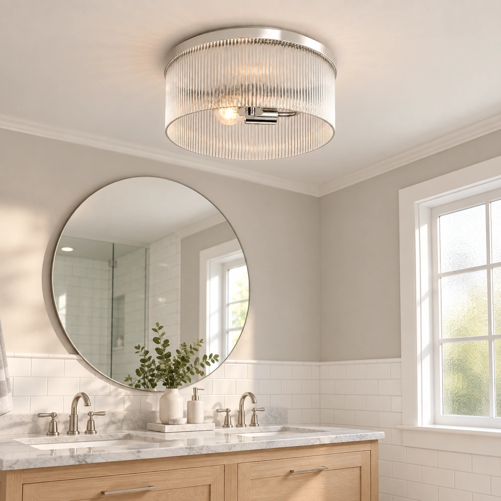 Vesper Ribbed Glass Flush Mount Light — scene