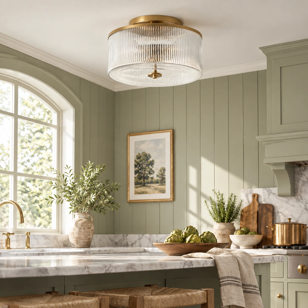 Vireo Ribbed Glass Drum Ceiling Light — scene