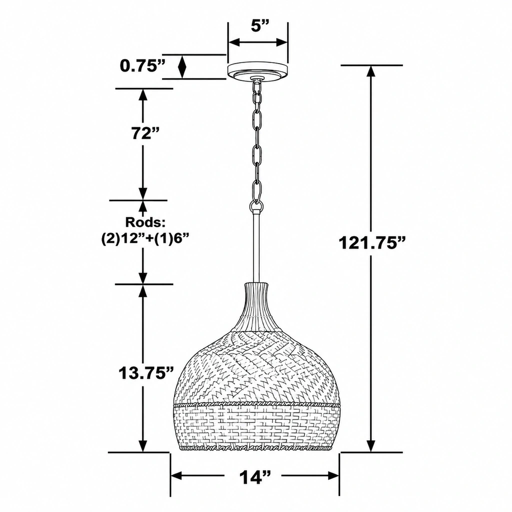 Original Arden drawing showing14-inch shade width13.75-inch shade heightchainandrodlengths
