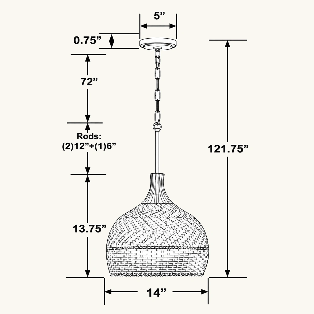 Arden Rattan Dome Pendant Light — dimension