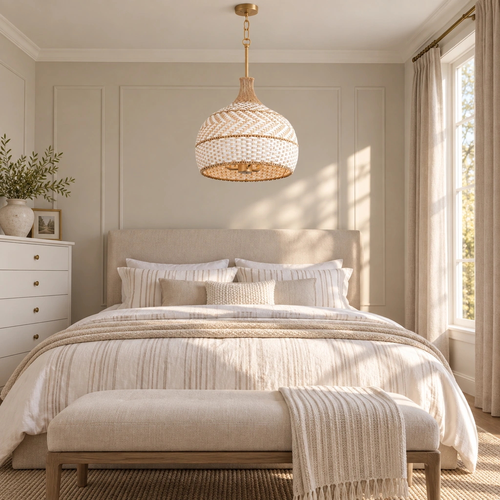 Arden Rattan Dome Pendant Light — scene