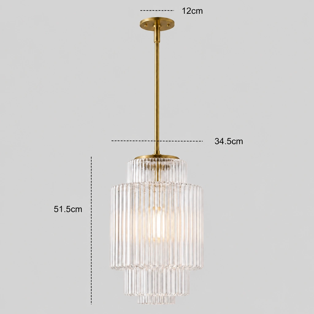 Iris ribbed Large dimension diagram: 34.5 cm width, 51.5 cm shade height, 12 cm canopy