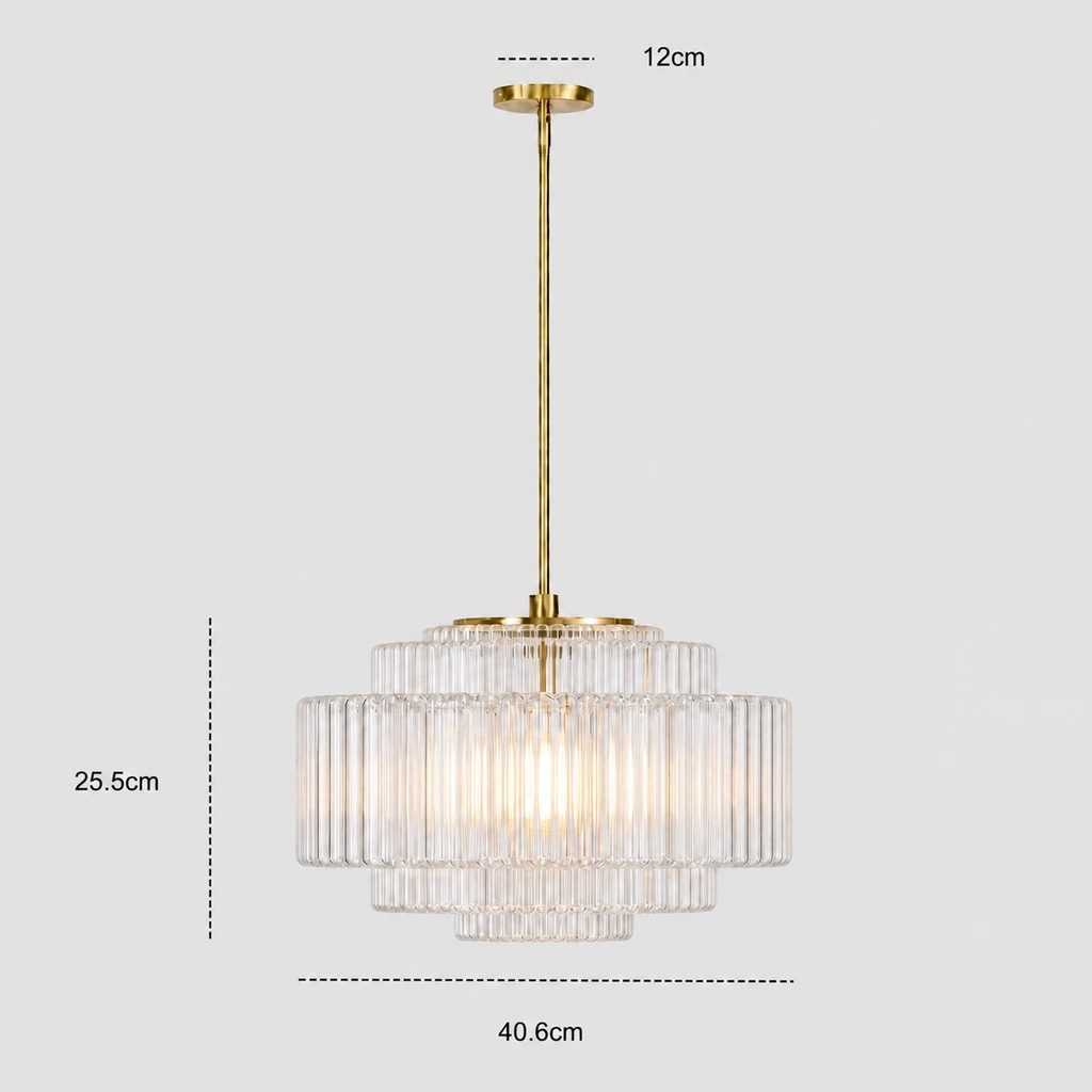 Iris ribbed Small dimension diagram: 40.6 cm width, 25.5 cm shade height, 12 cm canopy