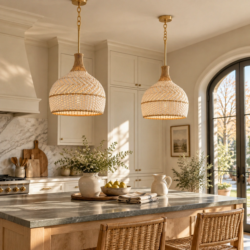 Arden Rattan Dome Pendant Light — scene
