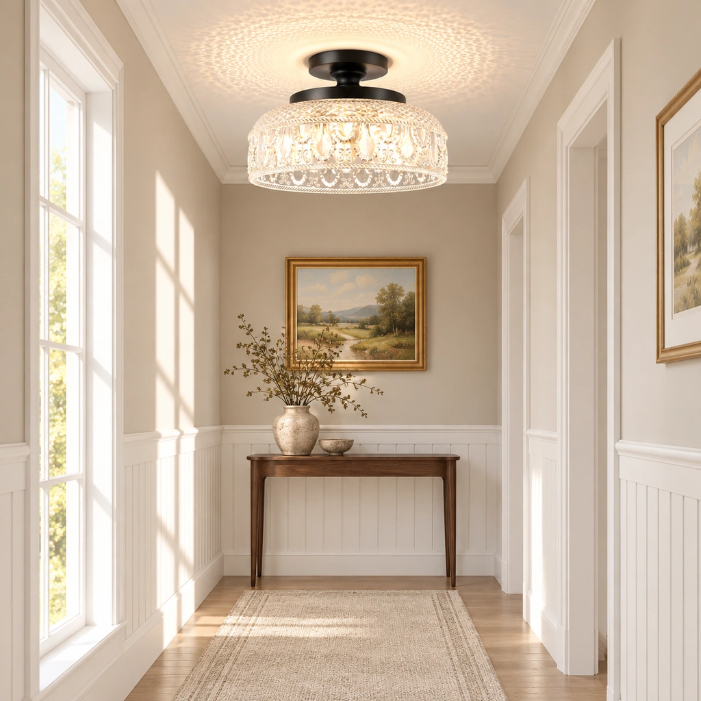 Jules Textured Glass Disc Ceiling Light — scene