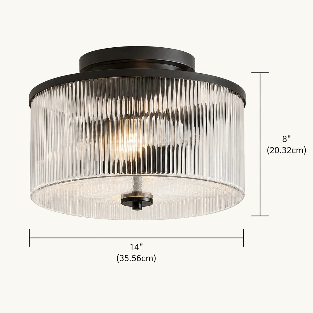 Vireo Ribbed Glass Drum Ceiling Light — dimension