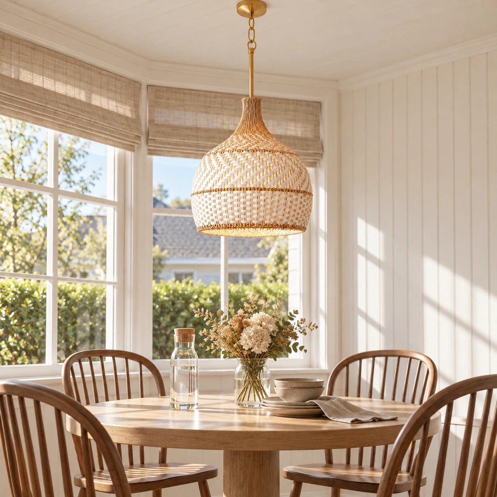 Arden Rattan Dome Pendant Light — scene