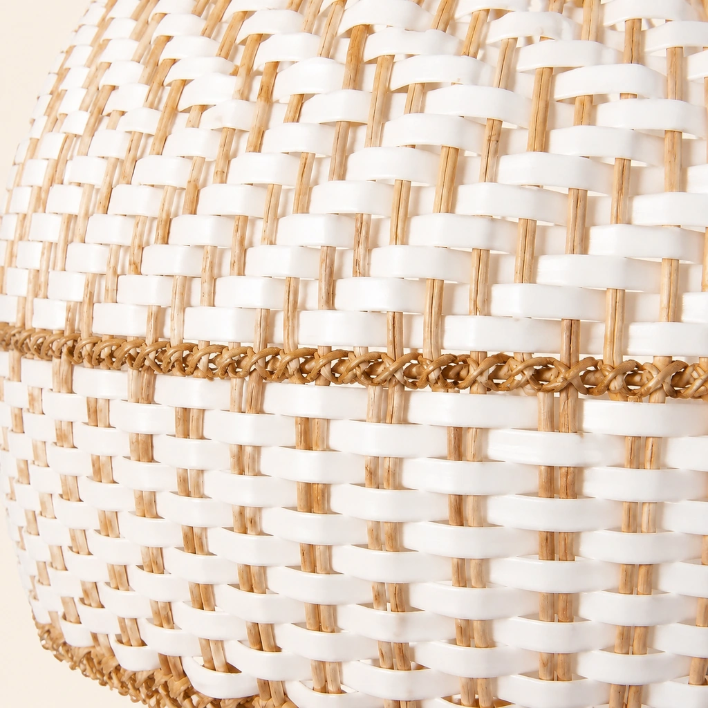 Arden natural rattan and white banded weave close-up