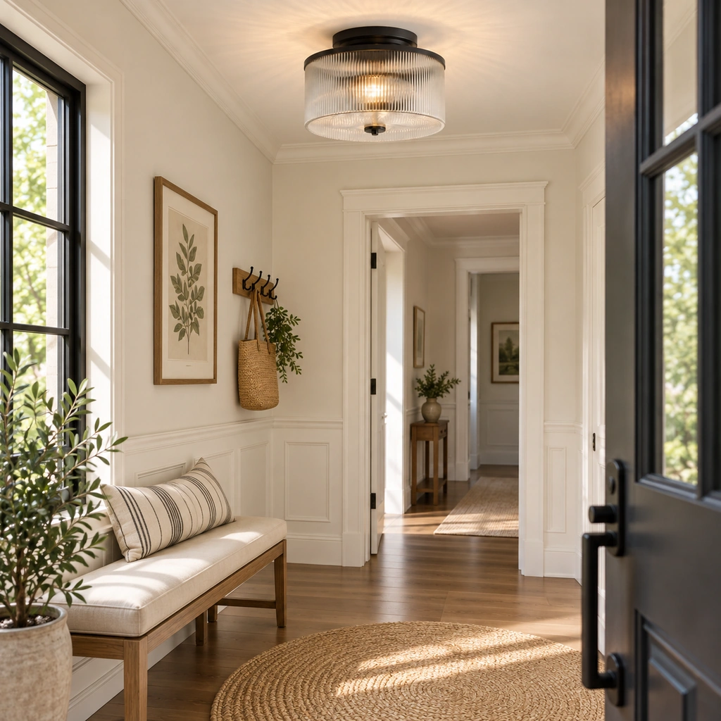 Vireo Ribbed Glass Drum Ceiling Light — scene