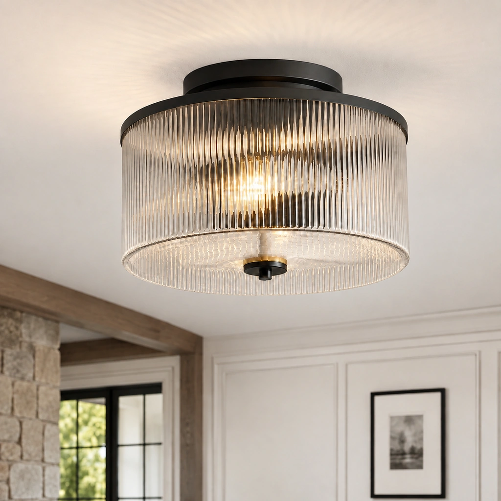 Vireo ribbed glass ceiling light in Black