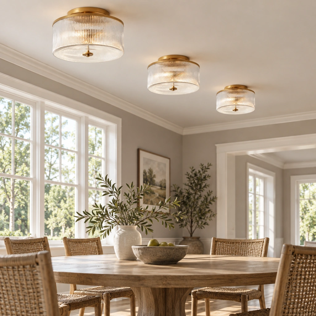Vireo Ribbed Glass Drum Ceiling Light — scene