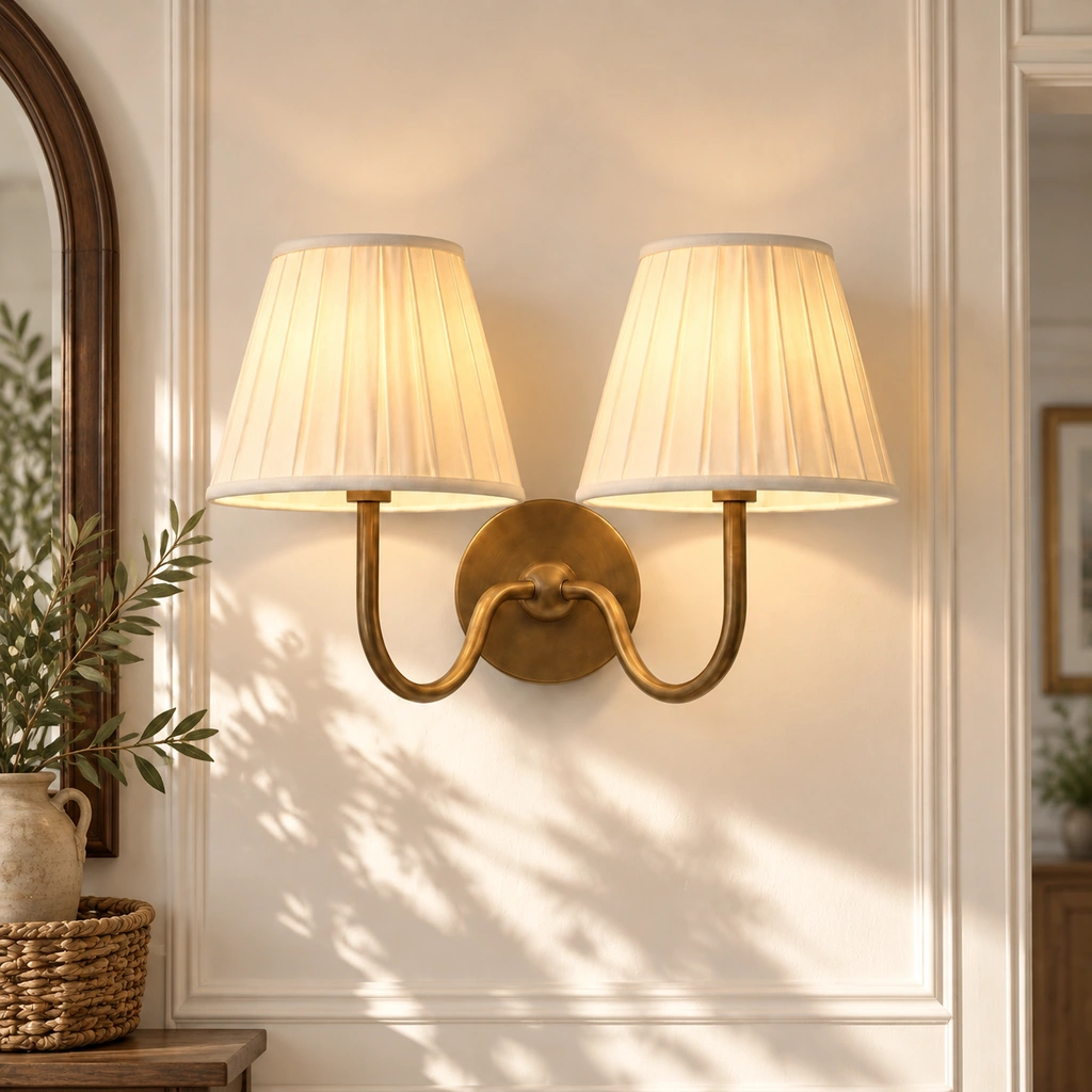 Tansy · Pleated · Tumbled Brass · 2 lights