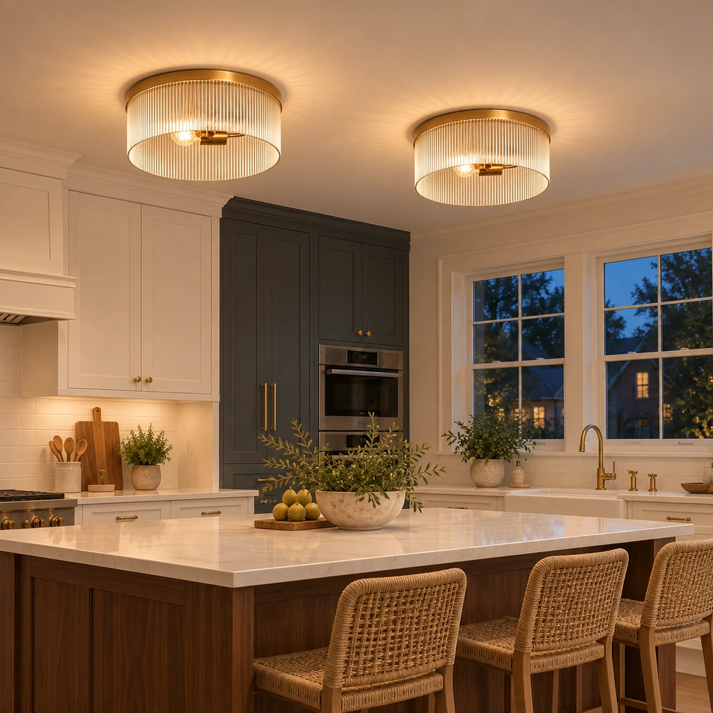 Vesper Ribbed Glass Flush Mount Light — scene