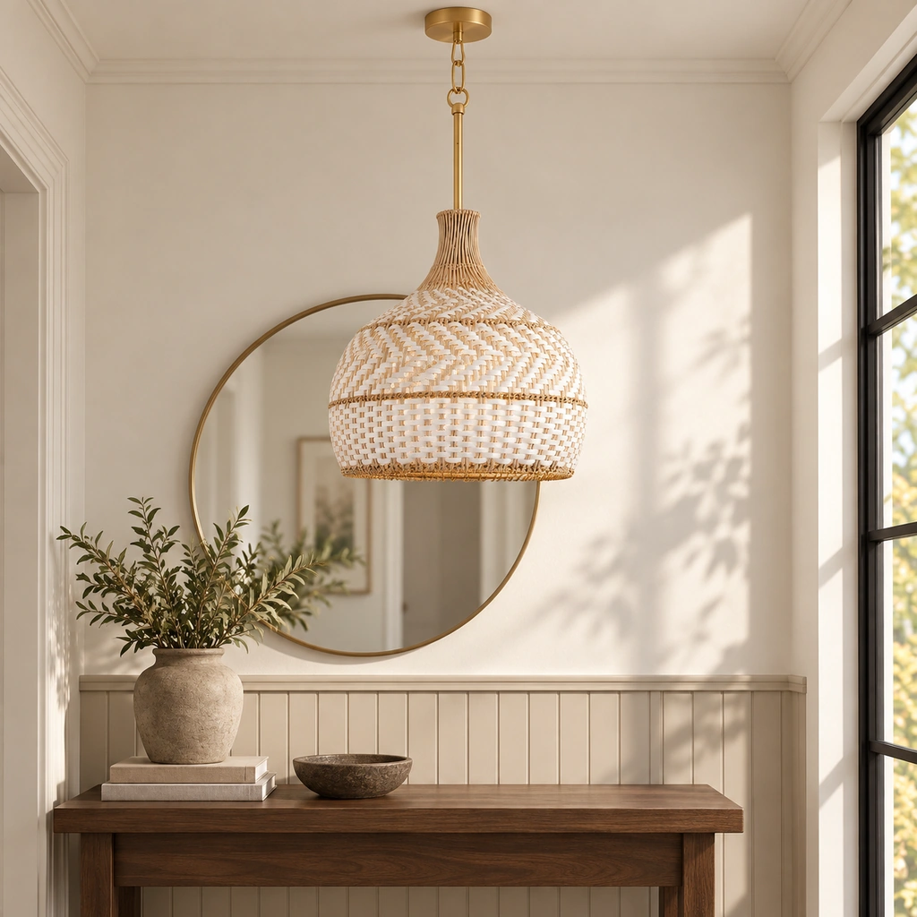 Arden Rattan Dome Pendant Light — scene