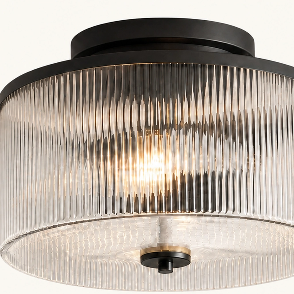 Vireo Ribbed Glass Drum Ceiling Light — detail