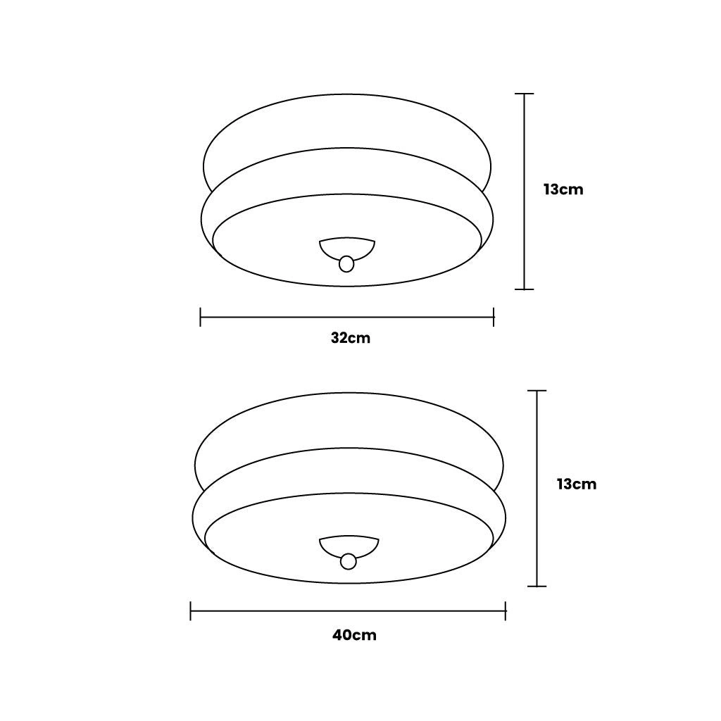Esquema de dimens&otilde;es do Lea para di&acirc;metros de 32 cm e 40 cm