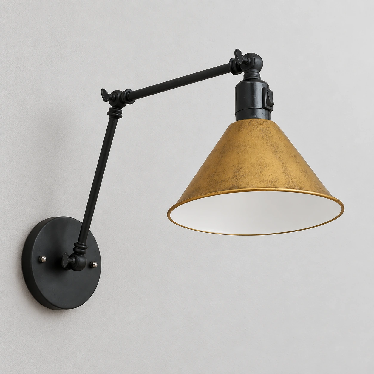 Brady antique brass shade with a clearly white unlit inner surface