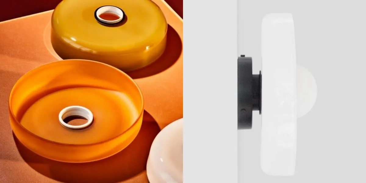 Lirael coloured glass disc components and white wall light side profile
