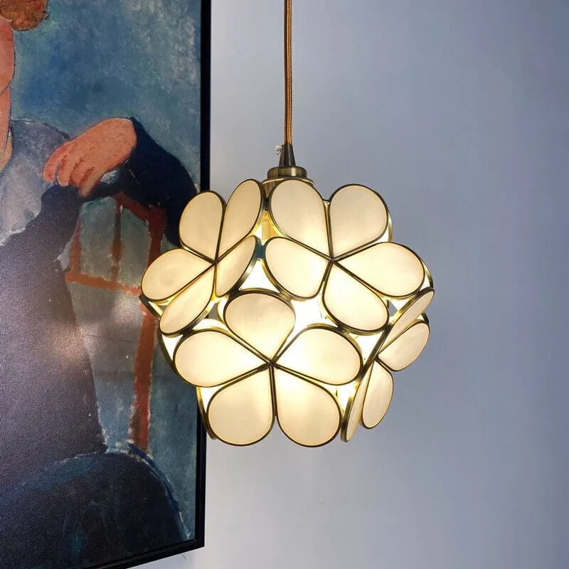Retro Glass Flower Petal Pendant Lamp