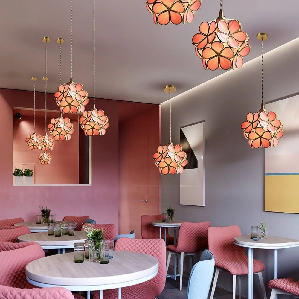 Retro Glass Flower Petal Pendant Lamp