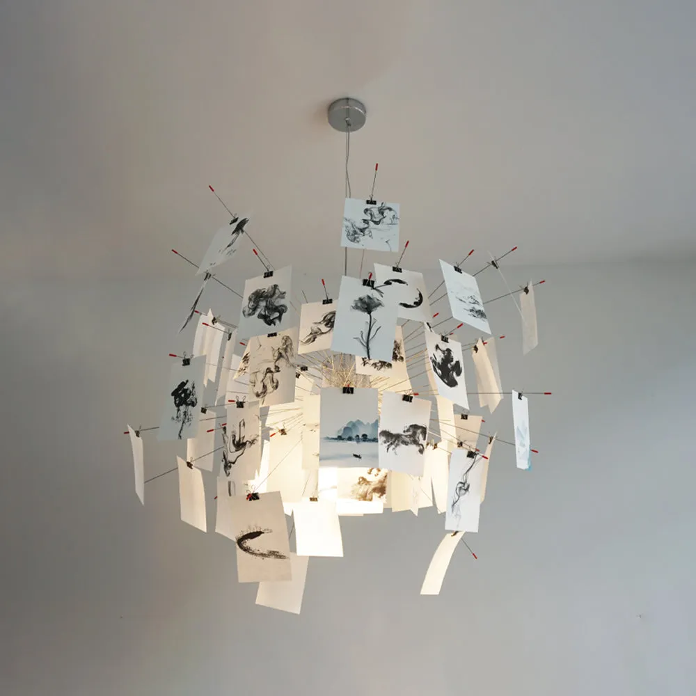 Style C Zettel’z pendant light with a quiet monochrome card arrangement