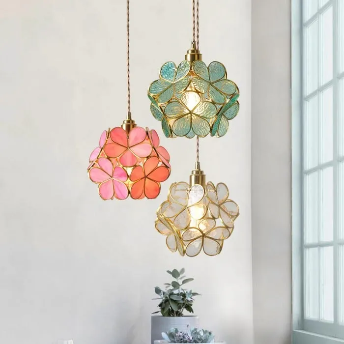 Retro Glass Flower Petal Pendant Lamp