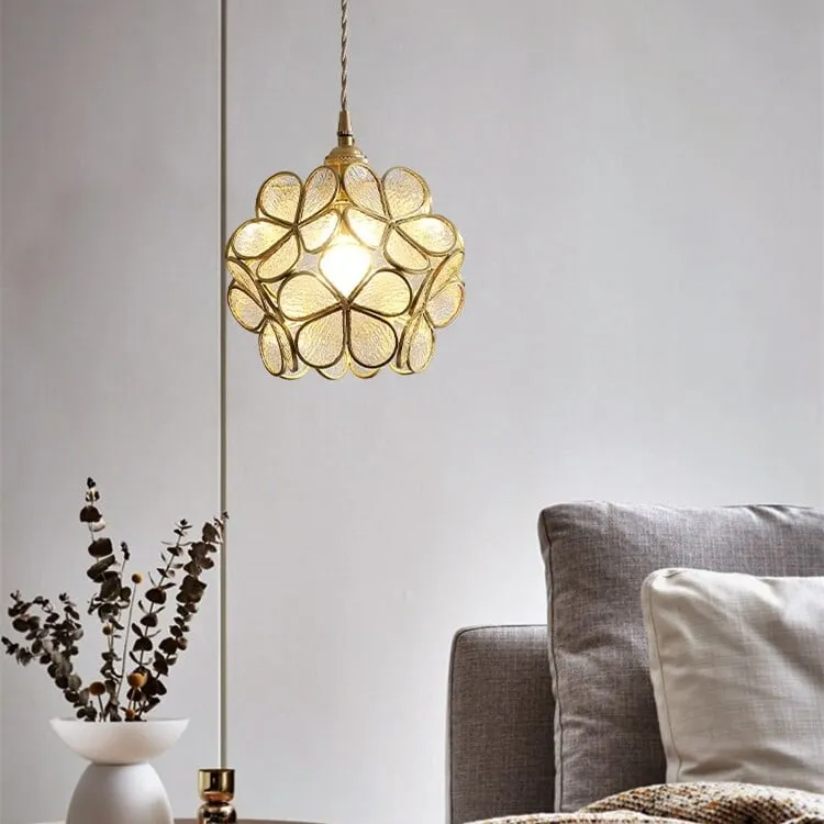 Retro Glass Flower Petal Pendant Lamp