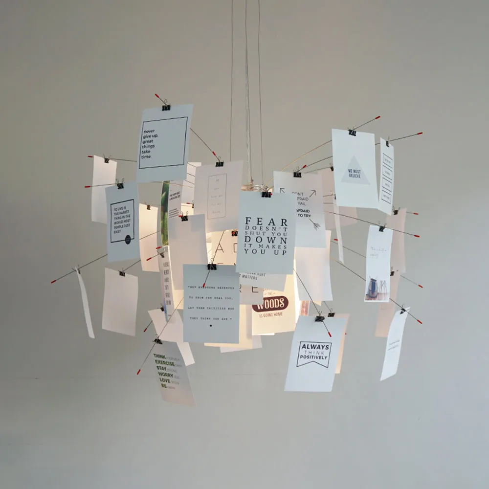 Style B Zettel’z pendant light with an editorial card arrangement