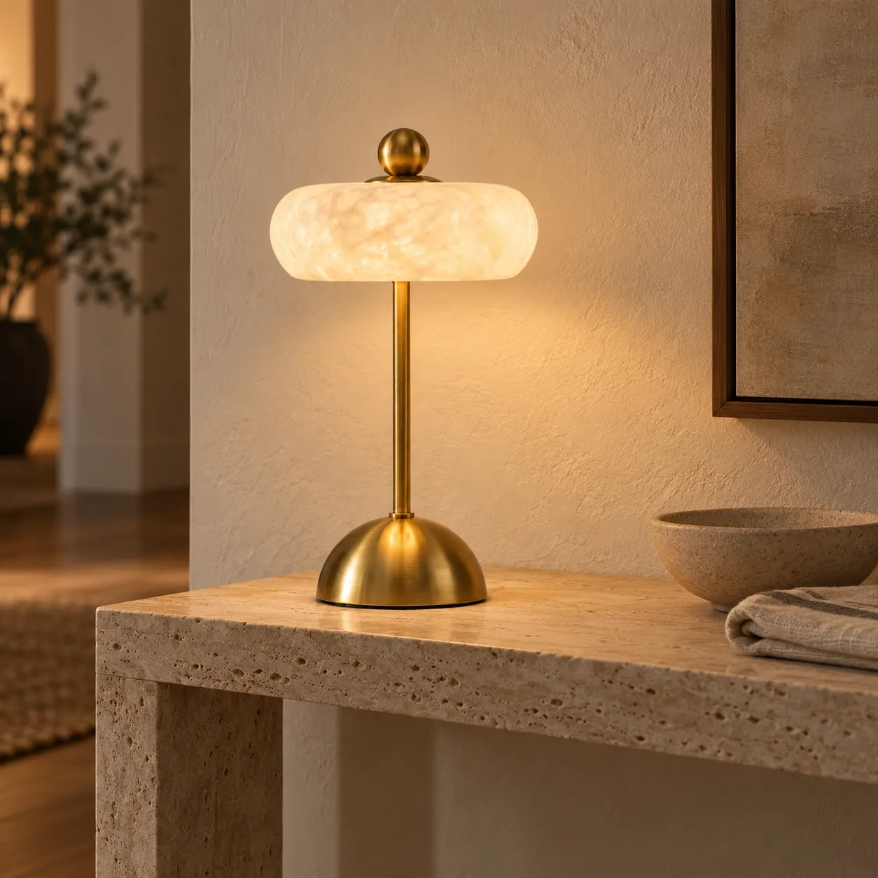 Avery Tischleuchte in Messing- und Alabaster-Optik