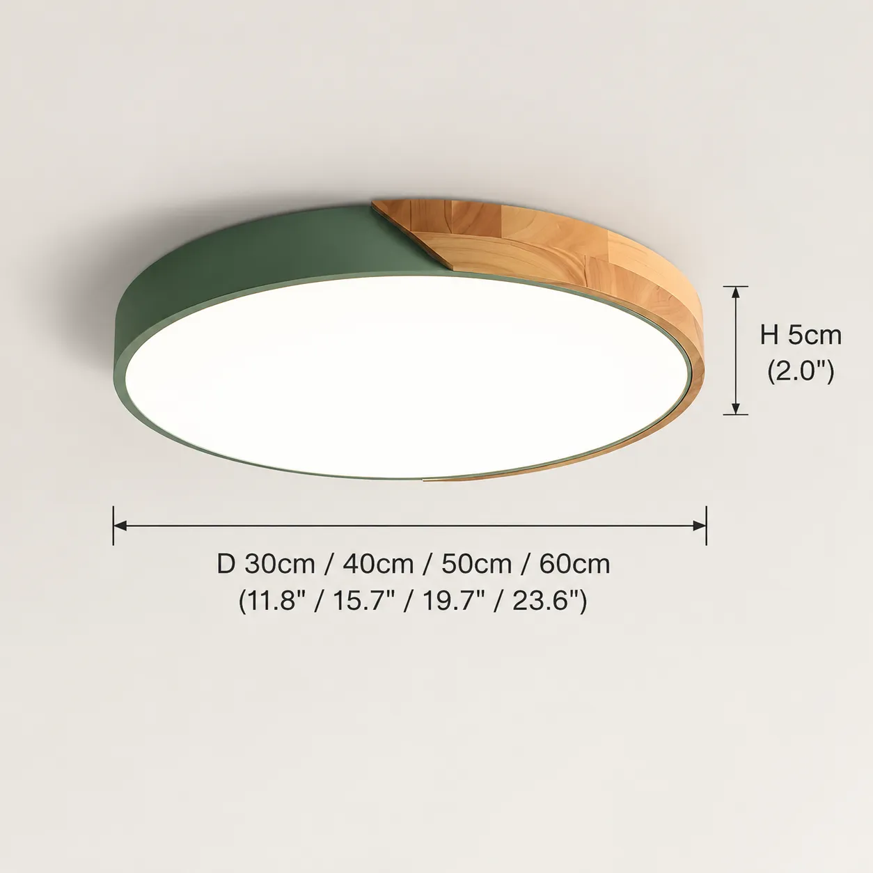 Schéma des tailles avec diamètres Apollo Macaron de 30, 40, 50 et 60 cm et hauteur de 5 cm
