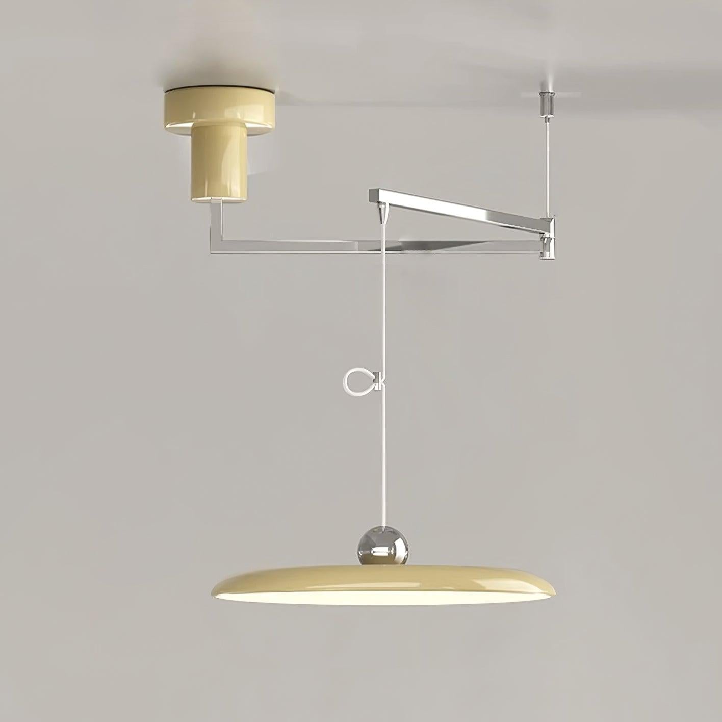 Chrome and beige modern adjustable swing-arm pendant lamp finish