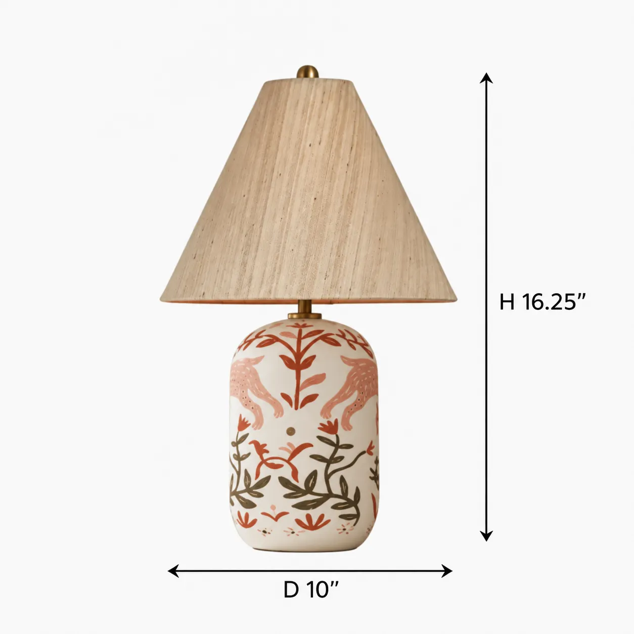 Schema dimensionale della lampada da tavolo Plabo con altezza 16,25 in e diametro 10 in