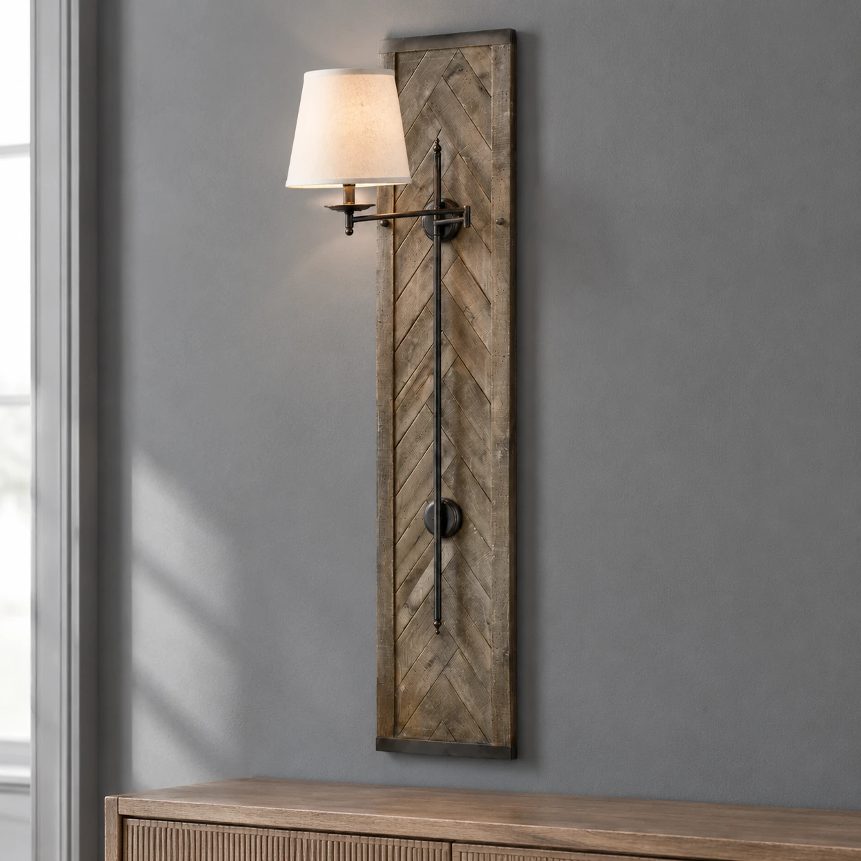 Mara Vintage Chevron Wood Wall Sconce — 01 core scene