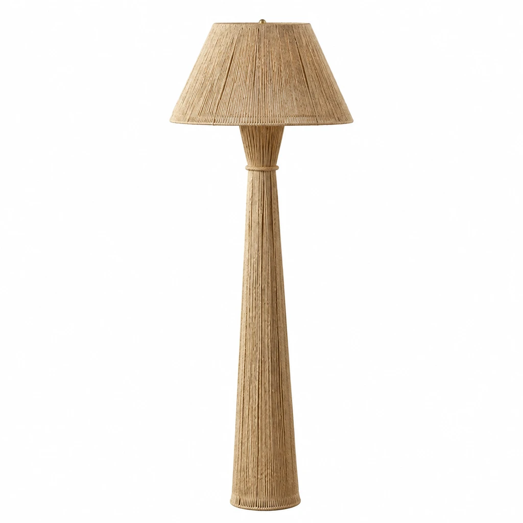 Dahlia woven grass-rope floor lamp on white